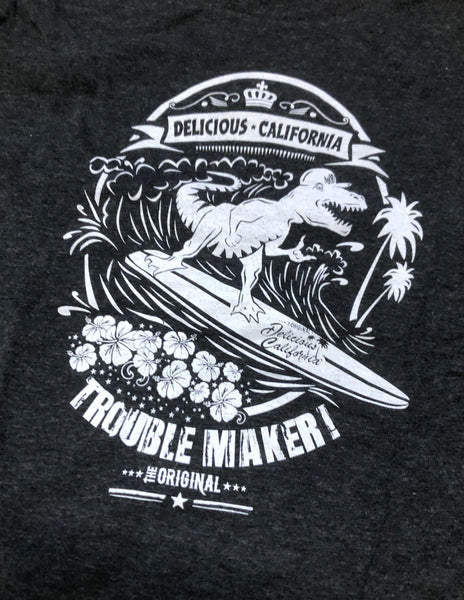 Surfing T-Rex (Grey) - Kids T-Shirt - Delicious California