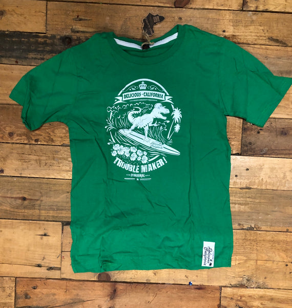 Surfing T-Rex (Kelly Green) - Kids T-Shirt - Delicious California