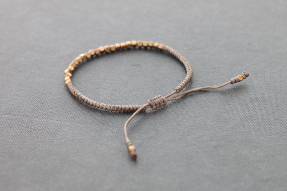 Cube Adjustable Taupe Silver Beaded Bracelet - Delicious California