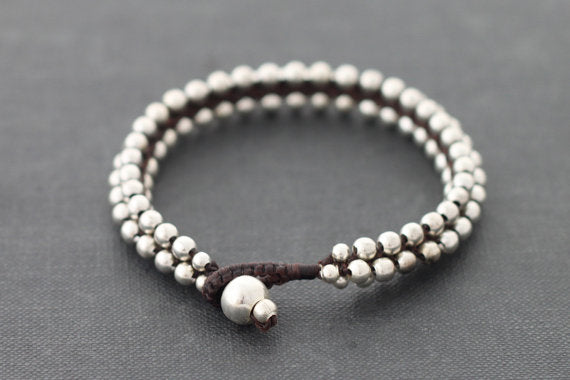Beaded Silver Round Bracelets Cuff - Delicious California