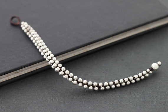 Beaded Silver Round Bracelets Cuff - Delicious California