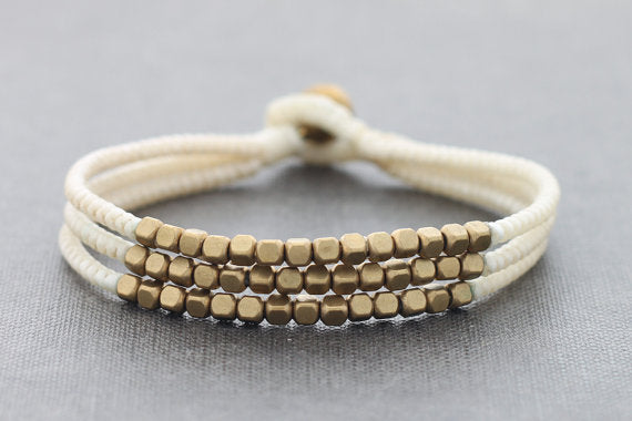 Cube Ivory Beaded Three Strand Bracelet - Delicious California