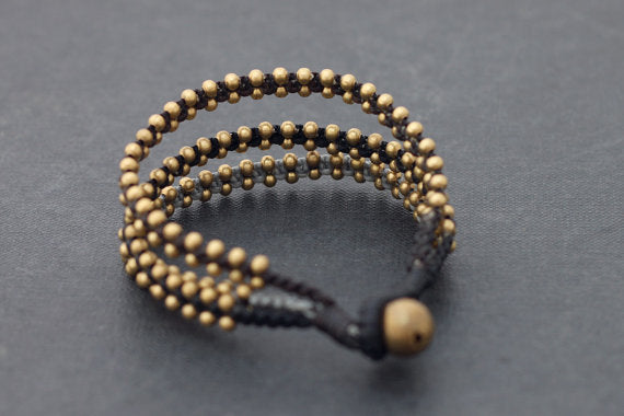 Monotone Tri Band Brass Beaded Bracelet - Delicious California