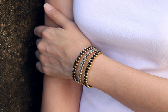 Monotone Tri Band Brass Beaded Bracelet - Delicious California