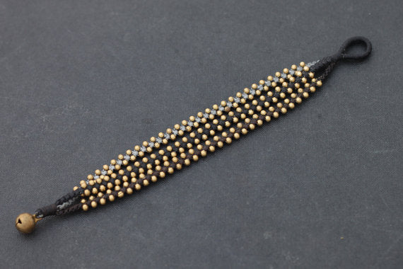 Monotone Tri Band Brass Beaded Bracelet - Delicious California