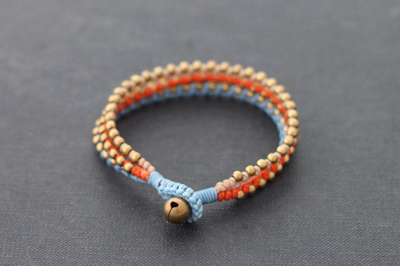 Orange Blue Brass Beaded Bracelet - Delicious California