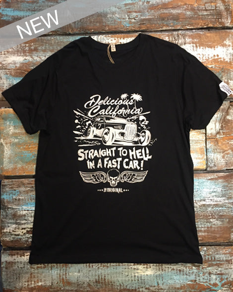 'Straight To Hell In A Fast Car' Graphic T-Shirt - Delicious California