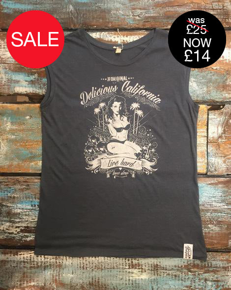 Women's Graphic T-Shirt - 'Love Slow' pinup/tattoo design - Delicious California
