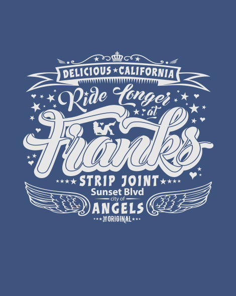 Women's Sleeveless Graphic T-Shirt- 'Franks Strip Joint' - Delicious California