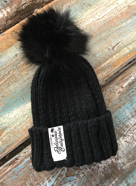 Delicious California Faux Fur Pom-Pom Beanies - Delicious California