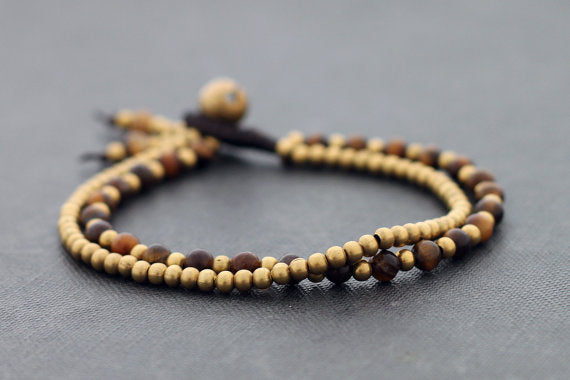 Tiger Eye Round Basic Brass Bracelet - Delicious California