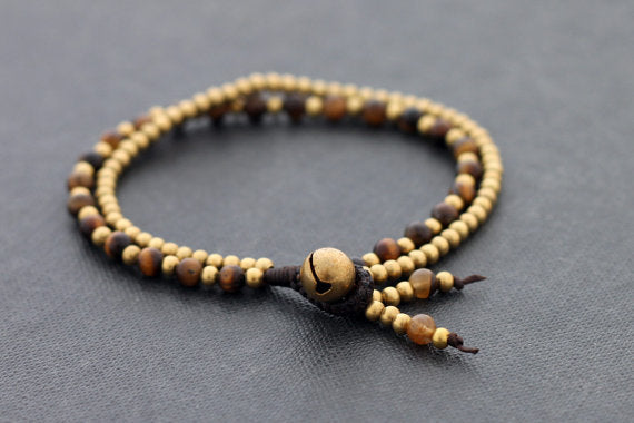 Tiger Eye Round Basic Brass Bracelet - Delicious California