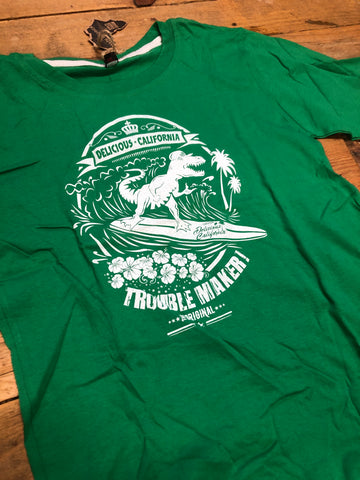 Surfing T-Rex (Kelly Green) - Kids T-Shirt