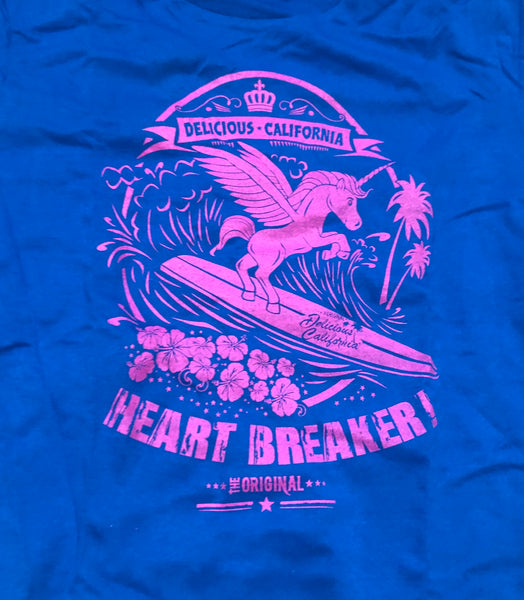 Surfing Unicorn (Bright Blue) - Kids T-Shirt - Delicious California