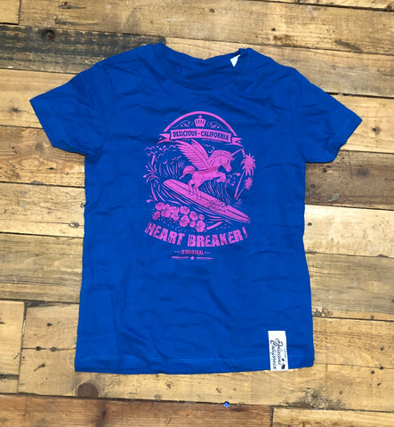 Surfing Unicorn (Bright Blue) - Kids T-Shirt