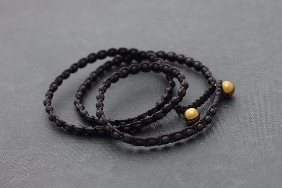 Black Onyx Triple Wrap Unisex Bracelet Anklet - Delicious California