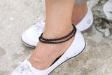 Black Onyx Triple Wrap Unisex Bracelet Anklet - Delicious California