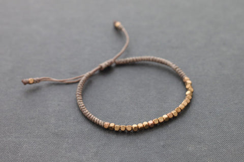 Cube Adjustable Taupe Silver Beaded Bracelet