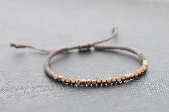 Cube Adjustable Taupe Silver Beaded Bracelet - Delicious California