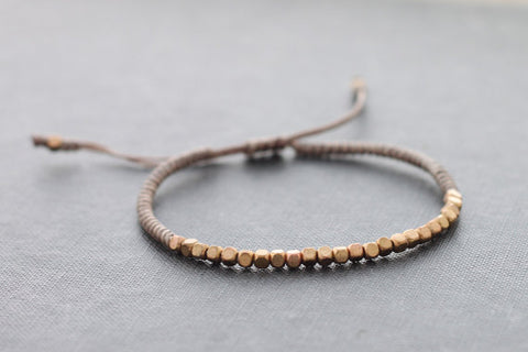 Cube Adjustable Taupe Silver Beaded Bracelet