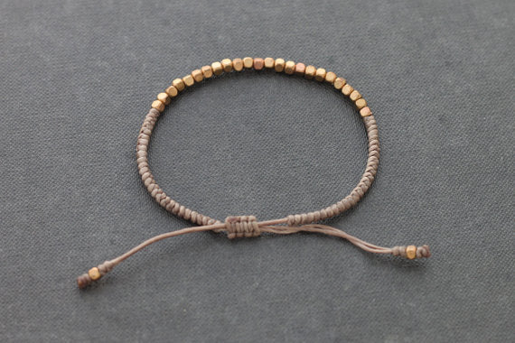 Cube Adjustable Taupe Silver Beaded Bracelet - Delicious California