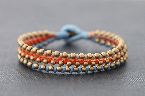 Orange Blue Brass Beaded Bracelet - Delicious California