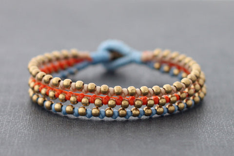 Orange Blue Brass Beaded Bracelet