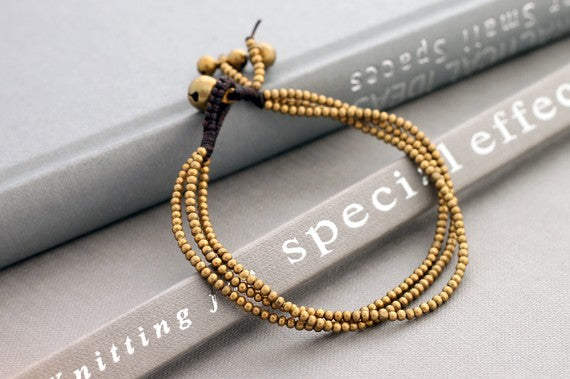 Three Strand Simple Brass Beaded Bracelet - Delicious California