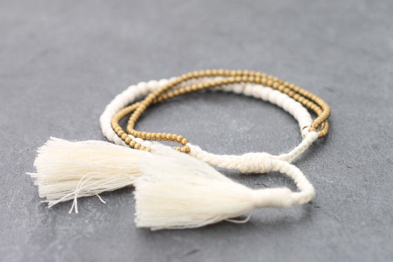 Tassel Beaded Bracelets White Turquoise Multi Strand - Delicious California