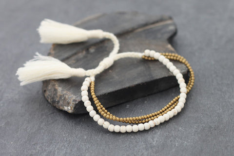 Tassel Beaded Bracelets White Turquoise Multi Strand