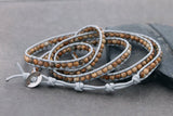Beaded Bracelets Wrap Brown Jasper Grey Woven Men Unisex - Delicious California