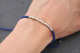 Blue Silver Cube Adjustable Men Unisex Woven Friendship Bracelet - Delicious California