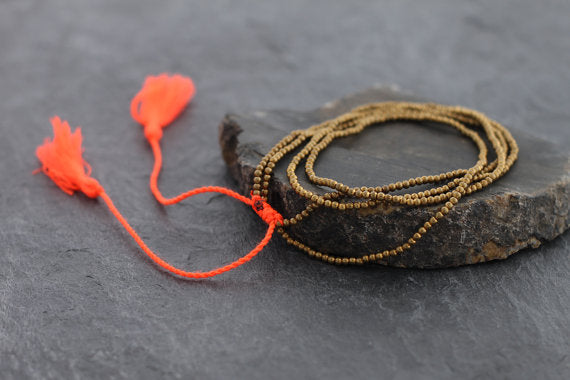 Simple Long Orange Tassel Brass Necklace Wrap Bracelet - Delicious California