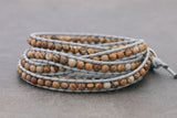 Beaded Bracelets Wrap Brown Jasper Grey Woven Men Unisex - Delicious California
