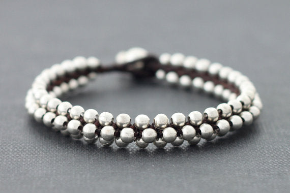 Beaded Silver Round Bracelets Cuff - Delicious California