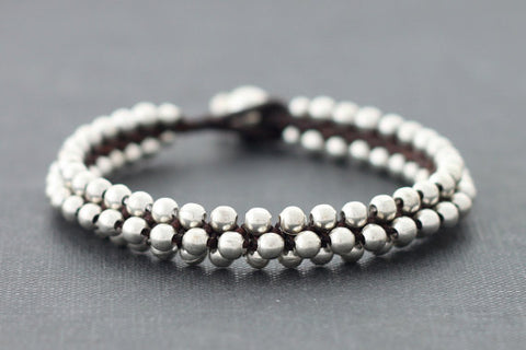Beaded Silver Round Bracelets Cuff