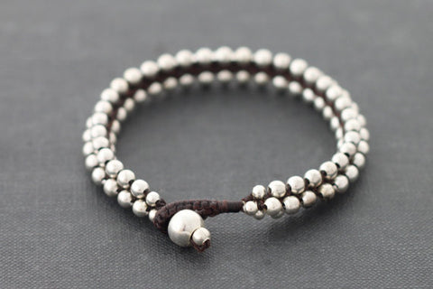 Beaded Silver Round Bracelets Cuff