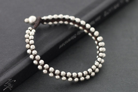 Beaded Silver Round Bracelets Cuff - Delicious California