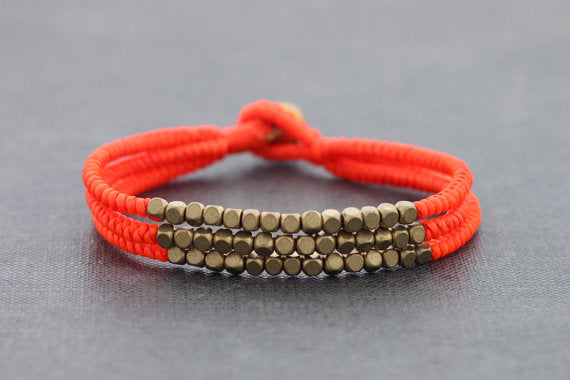 Cube Orange Fluorescent Beaded Three Strand Bracelet - Delicious California