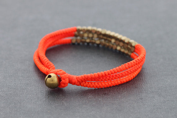 Cube Orange Fluorescent Beaded Three Strand Bracelet - Delicious California