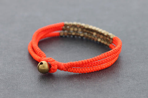 Cube Orange Fluorescent Beaded Three Strand Bracelet