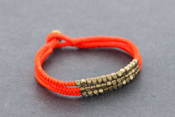 Cube Orange Fluorescent Beaded Three Strand Bracelet - Delicious California