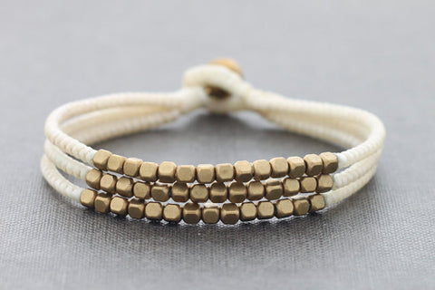 Cube Ivory Beaded Three Strand Bracelet
