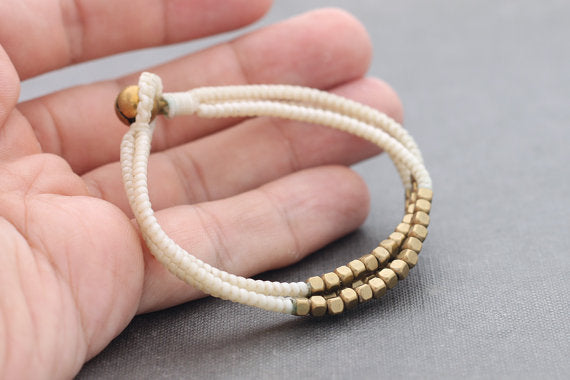 Cube Ivory Beaded Three Strand Bracelet - Delicious California