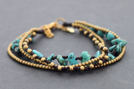 Turquoise Brass Chain Bracelet - Delicious California