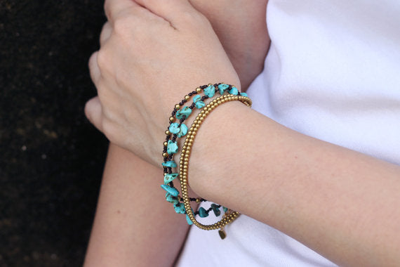 Turquoise Brass Chain Bracelet - Delicious California