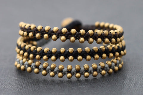 Monotone Tri Band Brass Beaded Bracelet