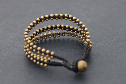 Monotone Tri Band Brass Beaded Bracelet