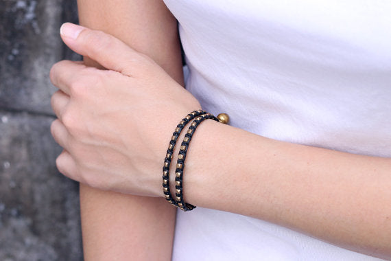 Black Brass Basic Double Wrap Bracelet - Delicious California