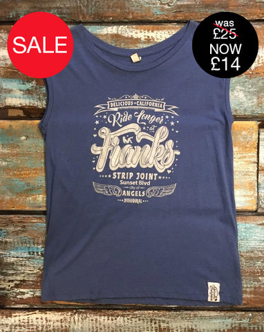 Women's Sleeveless Graphic T-Shirt- 'Franks Strip Joint'